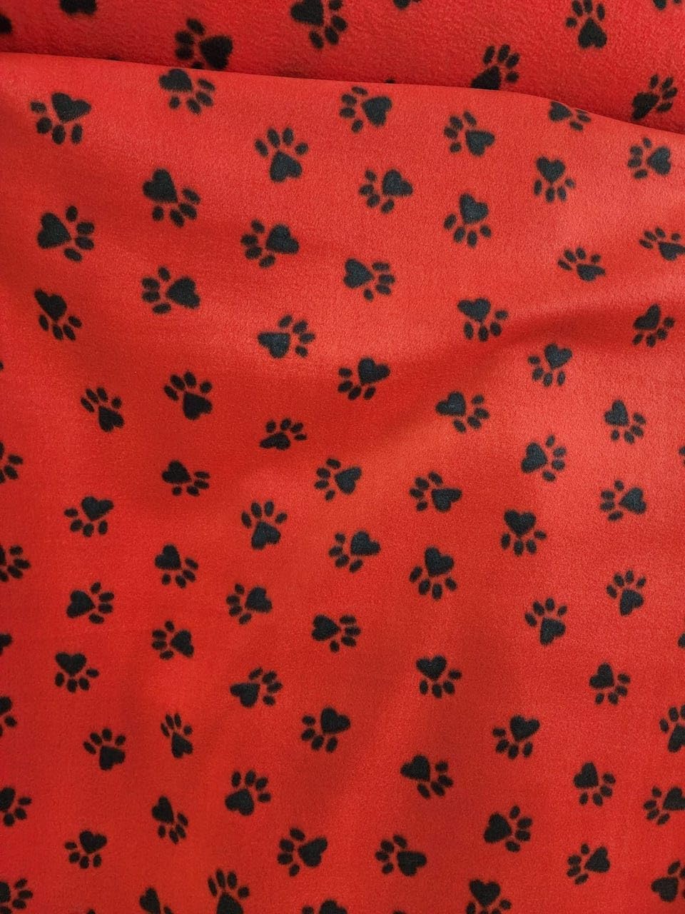 Red Fleece Paws Black Print - Anti Pill Theme Fleece Fabric, 60” Inches Wide – Sold By The Yard