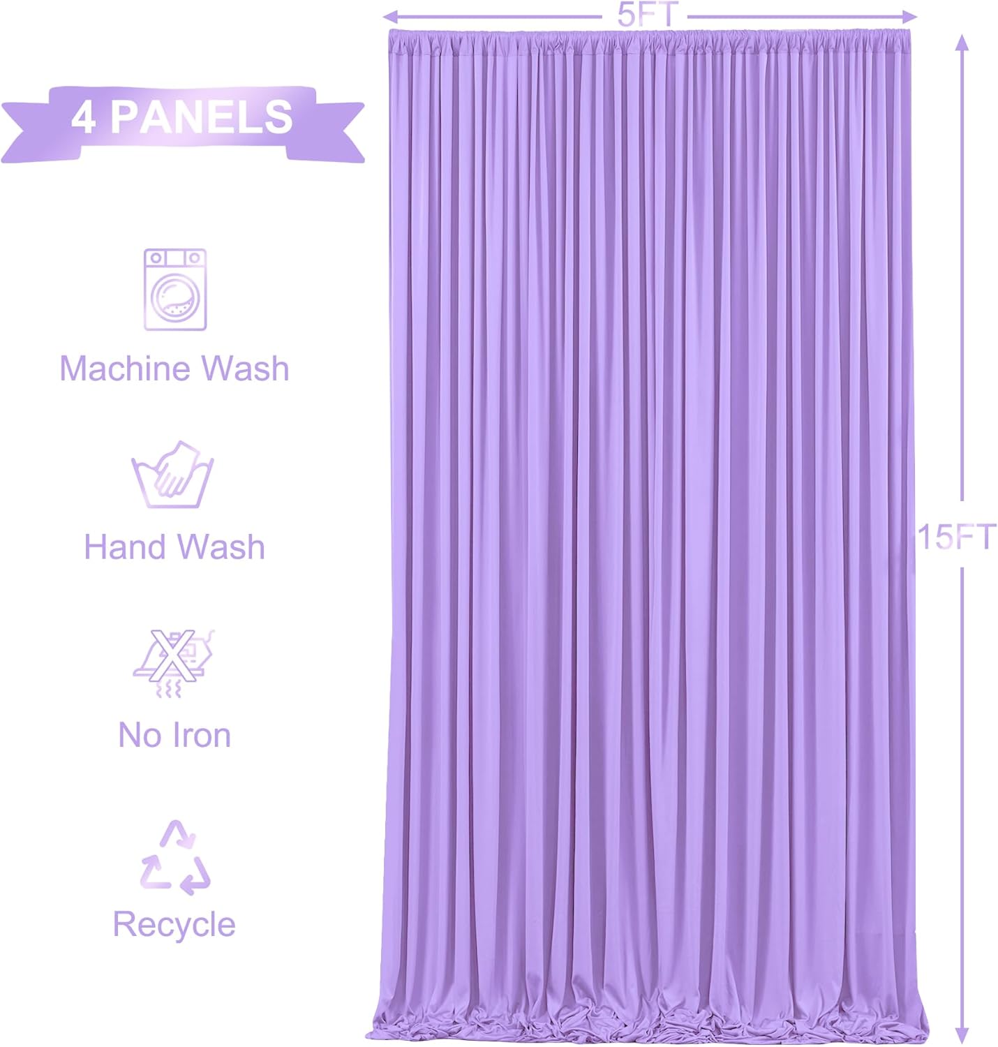 LAVENDER - Wrinkle Free Backdrop Curtains for Parties - 4 Panels 5x15ft Silky Interlock Backdrop for Weddings Birthday Party Curtains