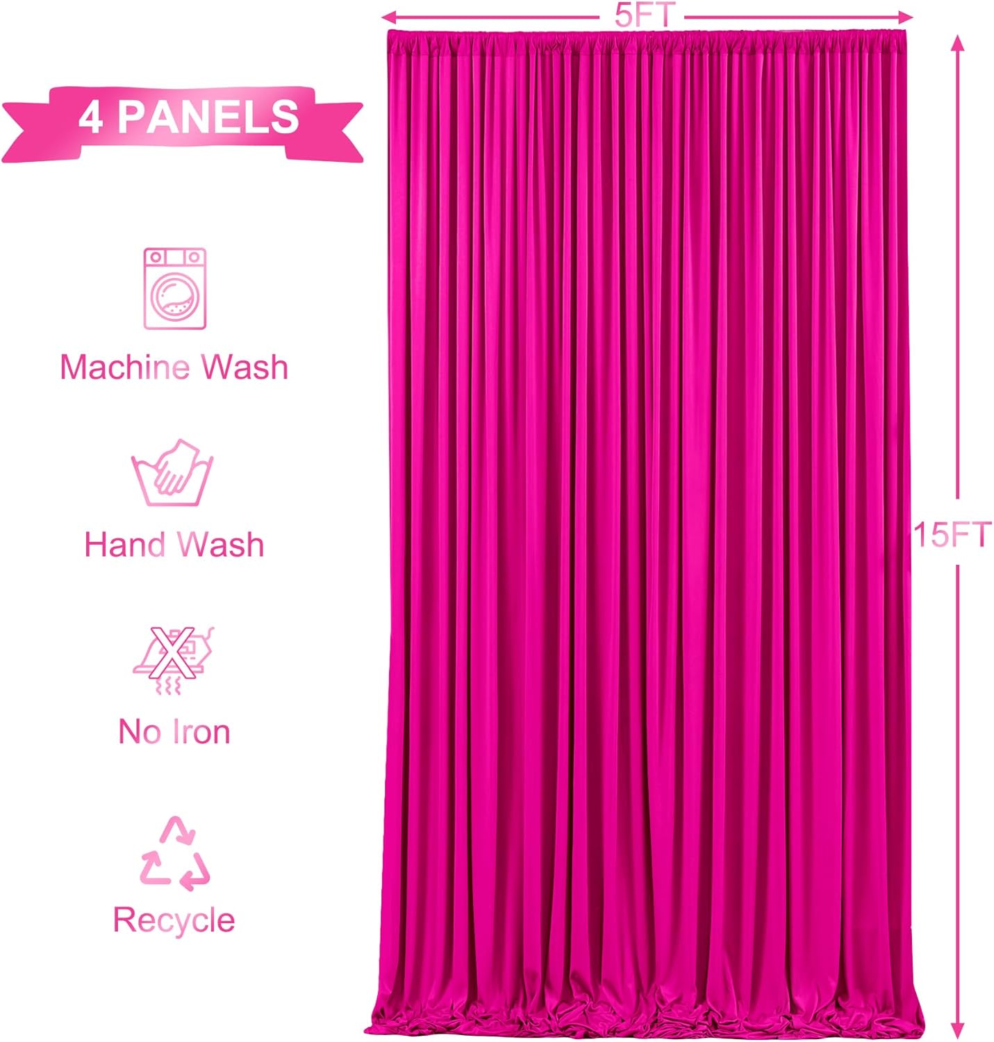 FUCHSIA - Wrinkle Free Backdrop Curtains for Parties - 4 Panels 5x15ft Silky Interlock Backdrop for Weddings Birthday Party Curtains