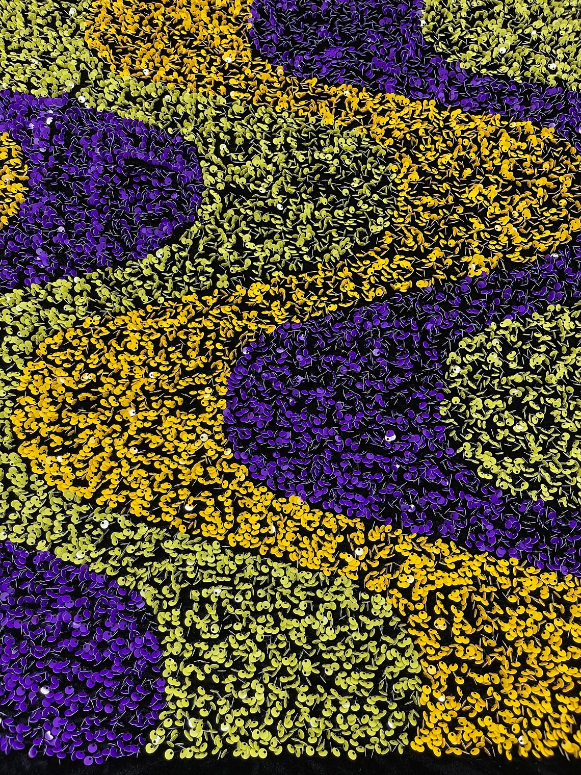 WAVE SEQUIN VELVET - Wave Design Stretch Velvet All Over 5mm Shining Sequins 2 Way Stretch - PURPLE/YELLOW/LT SAGE - Sold By The Yard.- For Fashion Dress Evening Dress Prom Quinceanera
