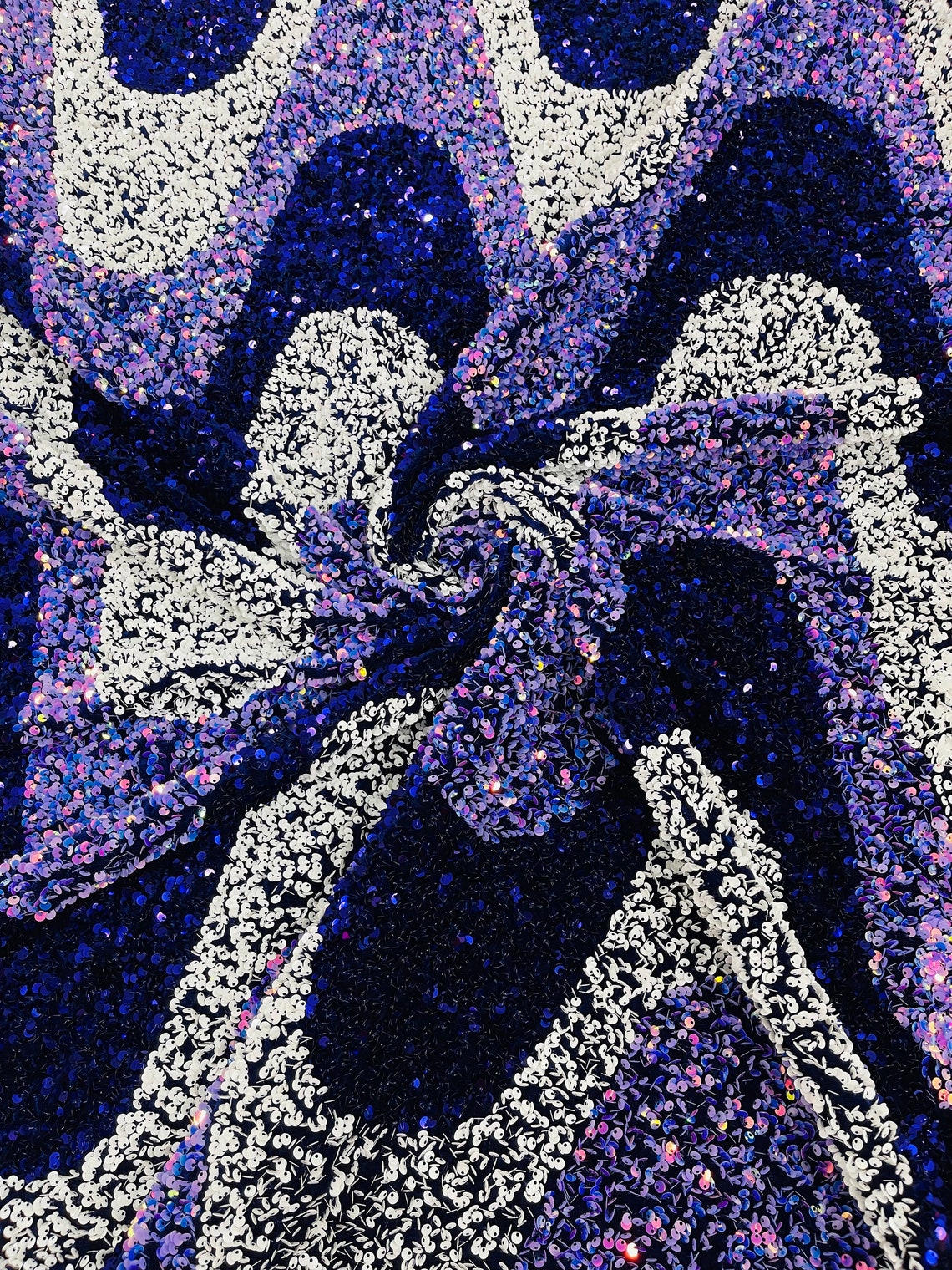 WAVE SEQUIN VELVET - Wave Design Stretch Velvet All Over 5mm Shining Sequins 2 Way Stretch - PURPLE/LILAC/WHITE - Sold By The Yard.- For Fashion Dress Evening Dress Prom Quinceanera