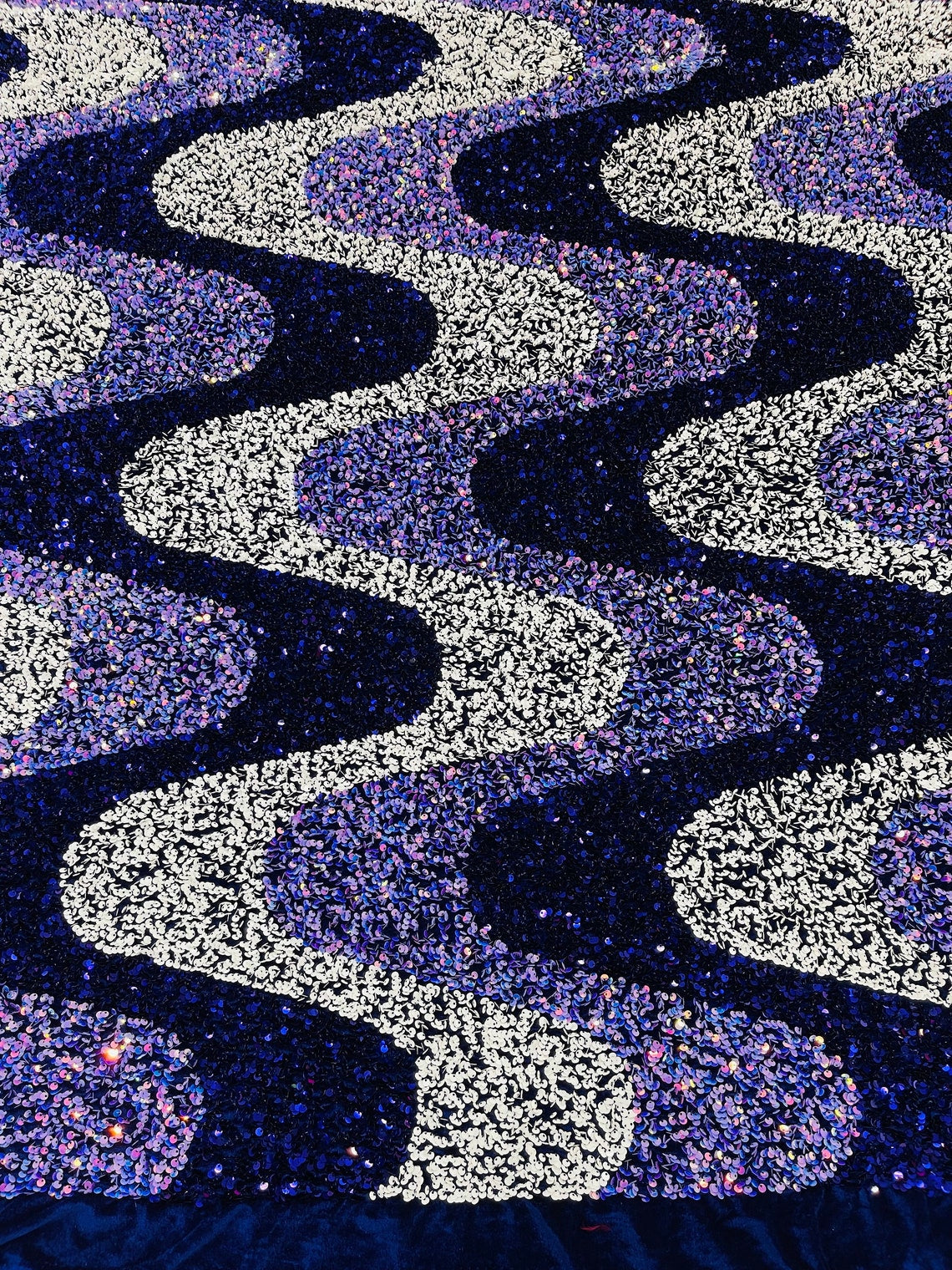 WAVE SEQUIN VELVET - Wave Design Stretch Velvet All Over 5mm Shining Sequins 2 Way Stretch - PURPLE/LILAC/WHITE - Sold By The Yard.- For Fashion Dress Evening Dress Prom Quinceanera