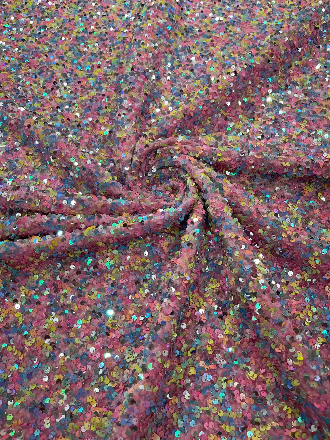 SEQUIN VELVET - Sequins on a Stretch Velvet 2-Way Stretch Sold By The Yard. PINK - For Fashion Dress Evening Dress Prom Quinceanera