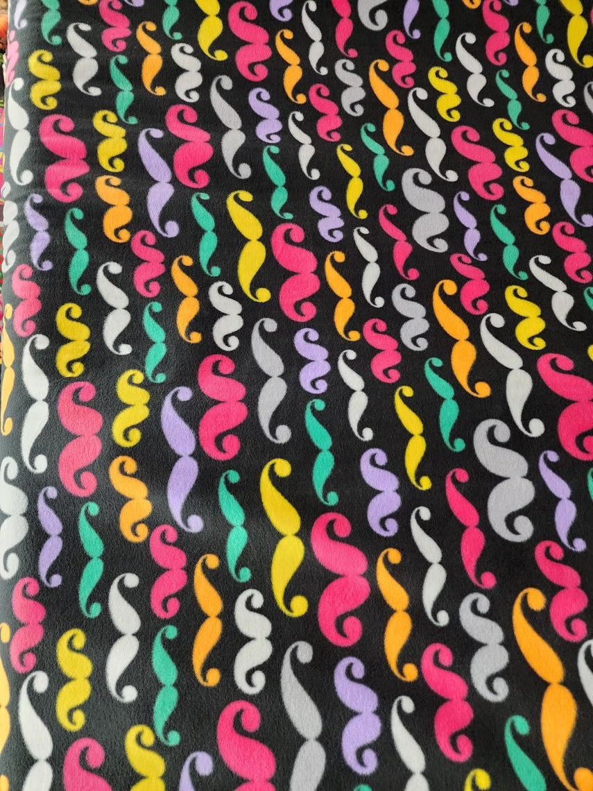 Mustaches Printed - Anti Pill Theme Fleece Fabric, 60” Inches Wide – Sold By The Yard