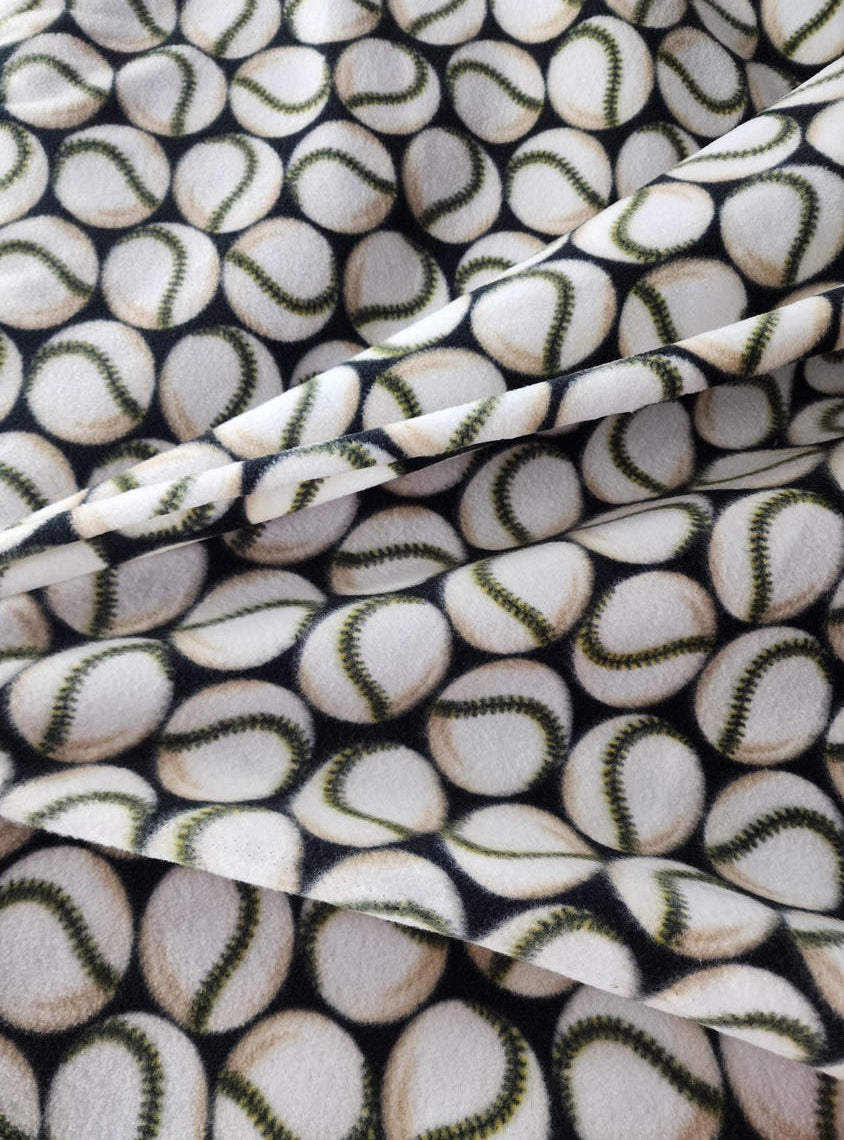 Baseball Print- - Anti Pill Theme Fleece Fabric, 60” Inches Wide – Sold By The Yard Black