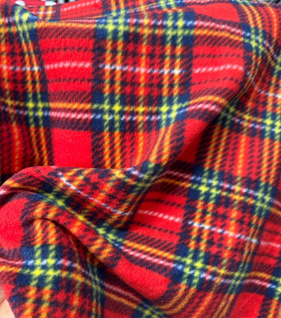 Plaid Print - Anti Pill Theme Fleece Fabric, 60” Inches Wide – Sold By The Yard Red