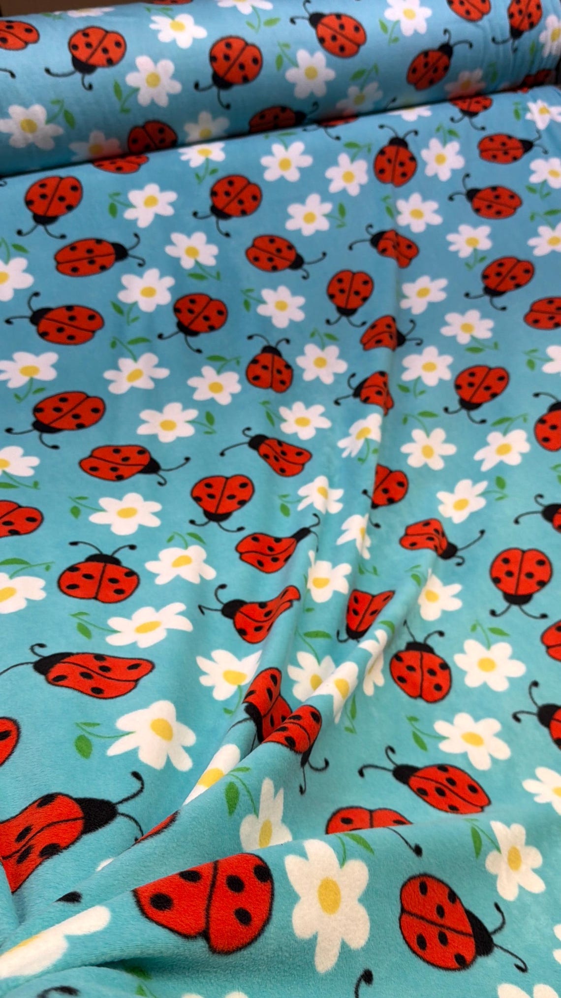 Lady Bug Print - Anti Pill Theme Fleece Fabric, 60” Inches Wide – Sold By The Yard Blue