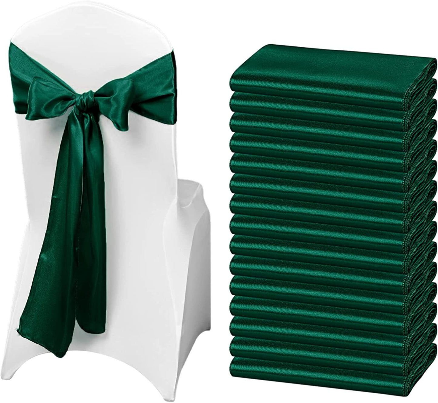 50 PCS Hunter Satin Chair Sashes Bows Universal Chair Cover for Wedding Reception Restaurant Event Decoration Banquet,Party (7 x 108 inch)