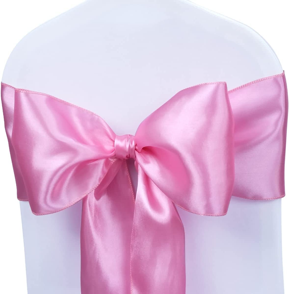 50 PCS Pink Satin Chair Sashes Bows Universal Chair Cover for Wedding Reception Restaurant Event Decoration Banquet,Party (7 x 108 inch)
