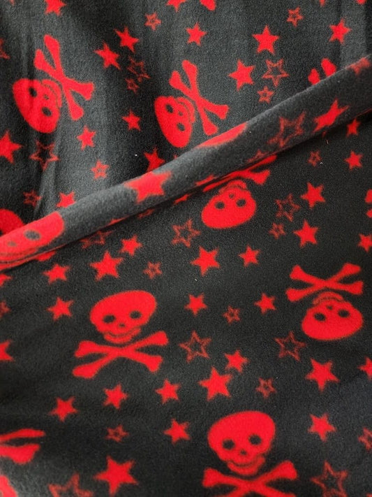 Skulls & Crossbones  Print -  Anti Pill Theme Fleece Fabric, 60” Inches Wide – Sold By The Yard Black/Red