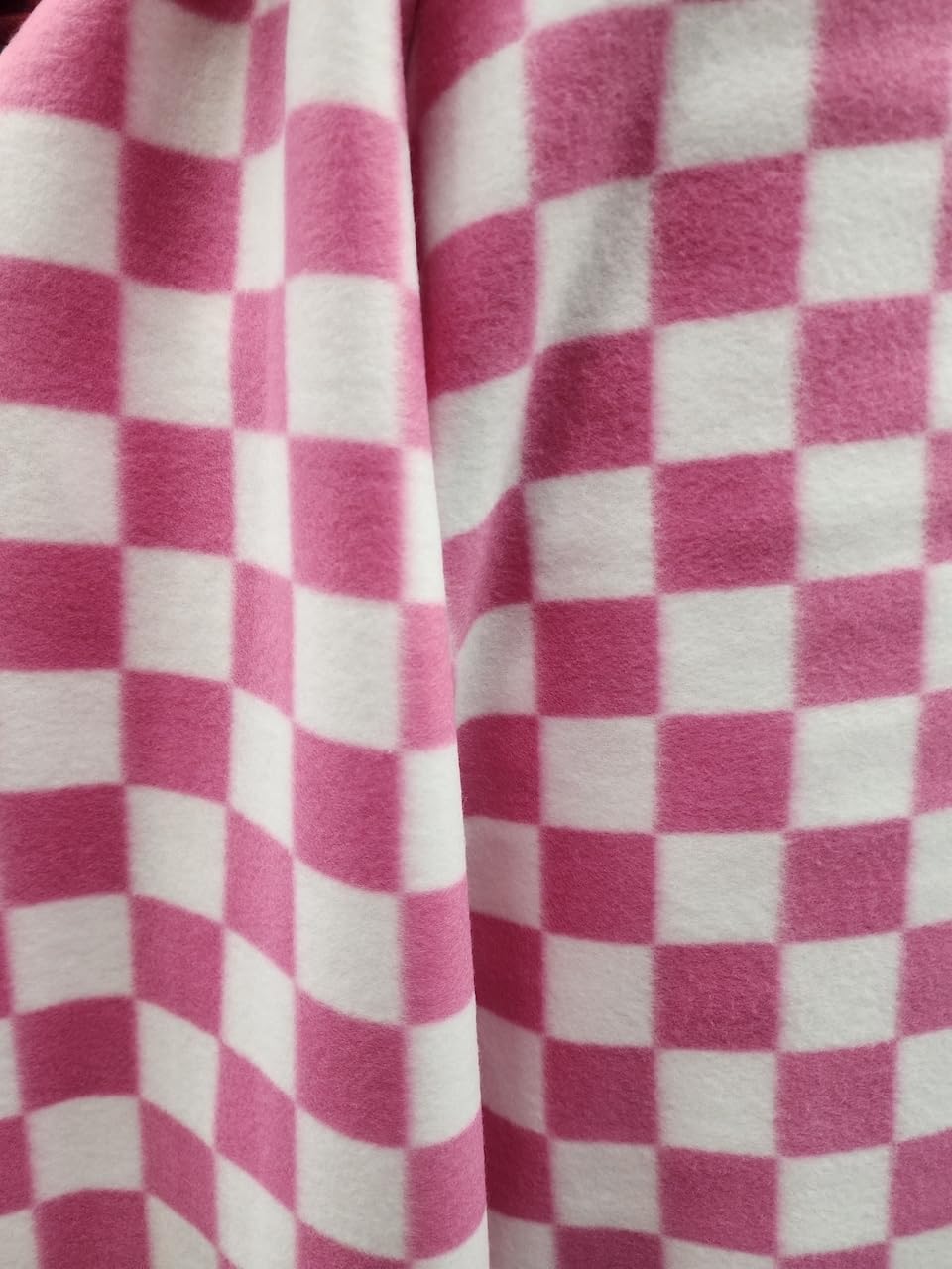 Pink/White Chequers/Checkered -  Anti Pill Theme Fleece Fabric, 60” Inches Wide – Sold By The Yard