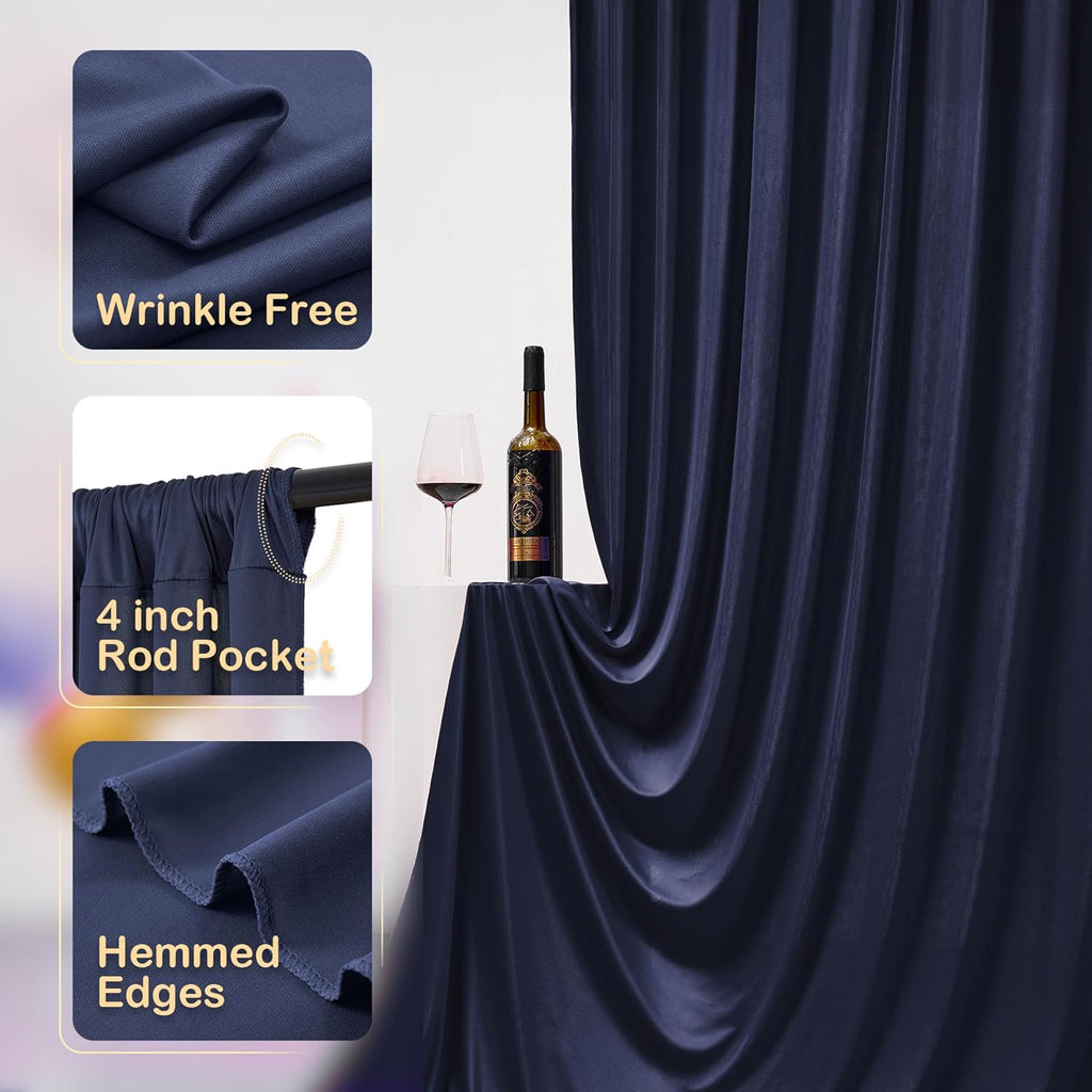 NAVY  - Wrinkle Free Backdrop Curtains for Parties - 10 Panels 5x10ft Silky Interlock Backdrop for Weddings Birthday Party Curtains