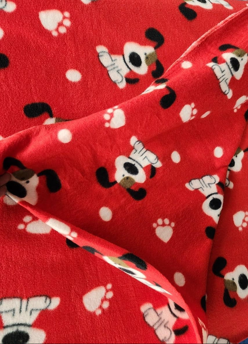 Red Puppy Print - Anti Pill Theme Fleece Fabric, 60” Inches Wide – Sold By The Yard