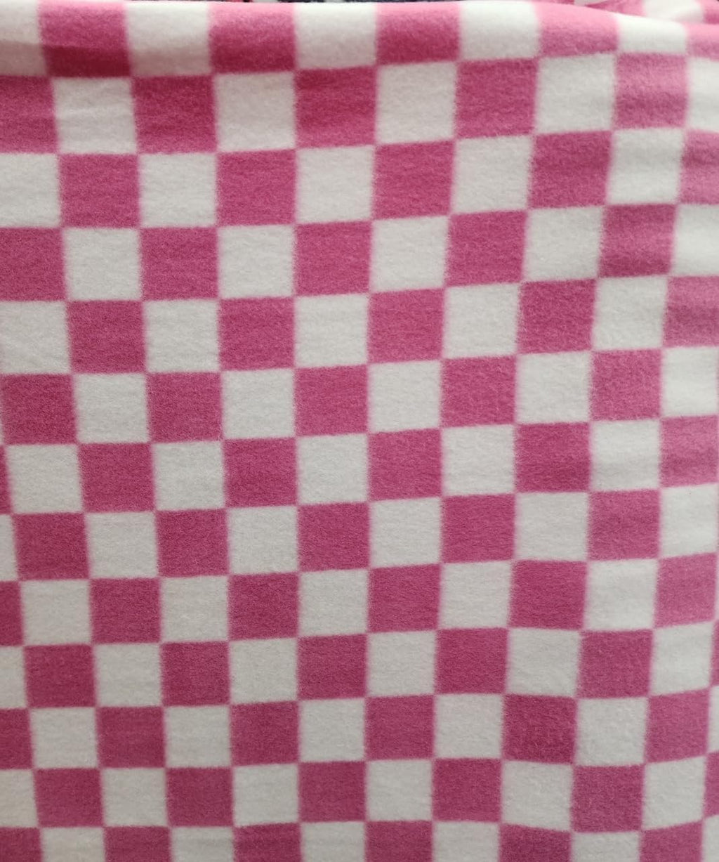 Pink/White Chequers/Checkered -  Anti Pill Theme Fleece Fabric, 60” Inches Wide – Sold By The Yard