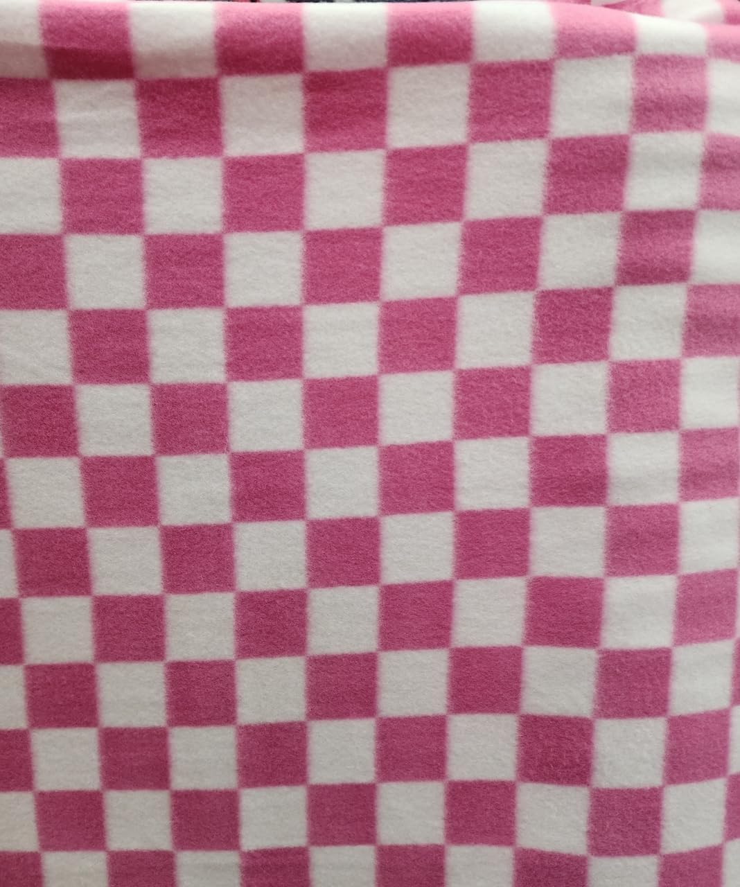 Pink/White Chequers/Checkered -  Anti Pill Theme Fleece Fabric, 60” Inches Wide – Sold By The Yard