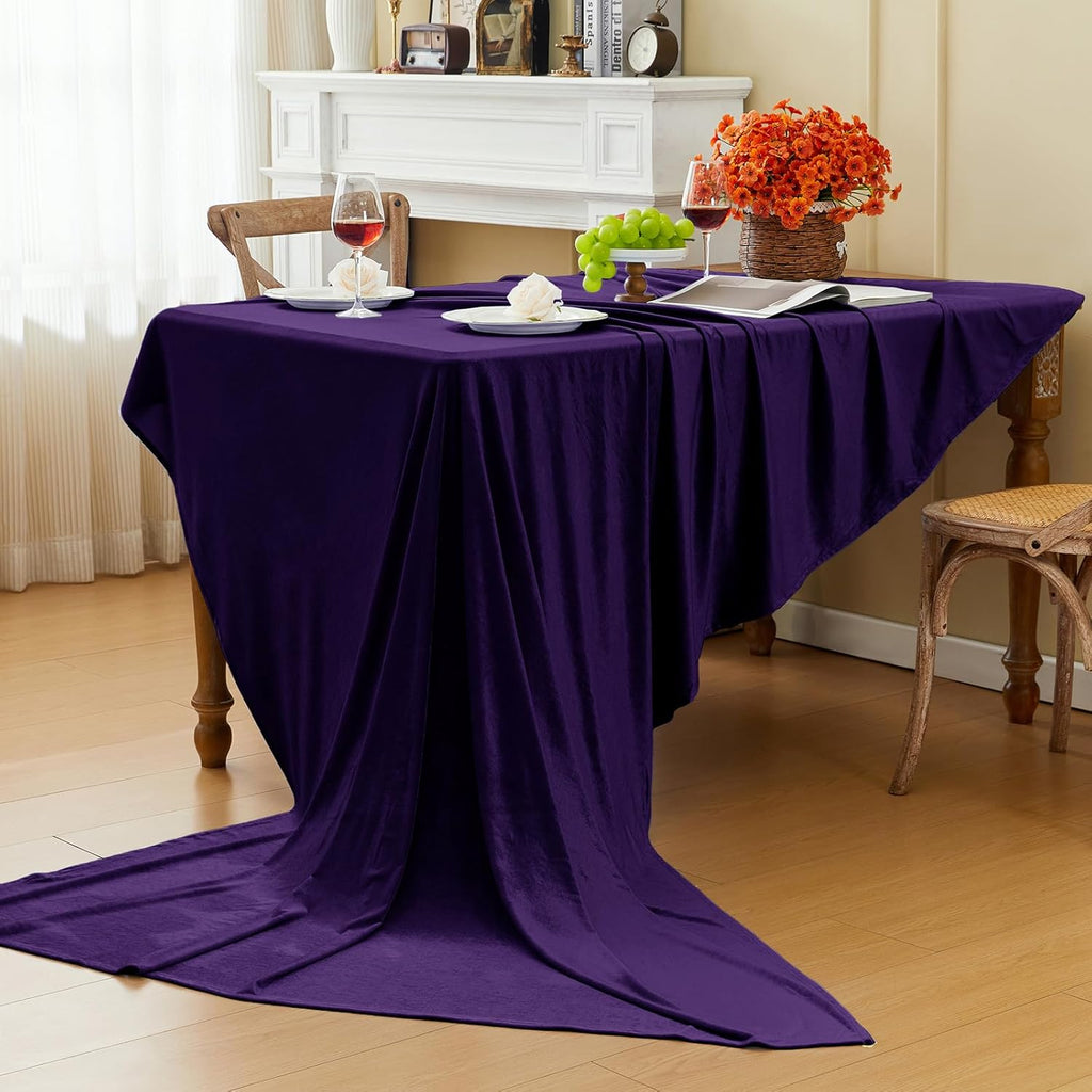 Stretch Velvet Tablecloth -  PURPLE - Rectangle Table Cover - Stretch Velvet Table Cloth Smooth Luxury Tablecloth for Party Wedding Dining Banquet