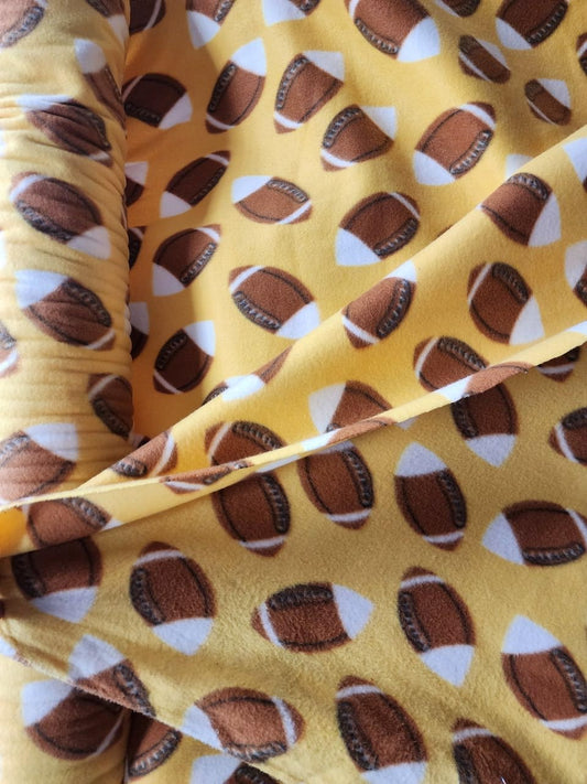 Footballs Checkered Diamonds -  Anti Pill Theme Fleece Fabric, 60” Inches Wide – Sold By The Yard Yellow