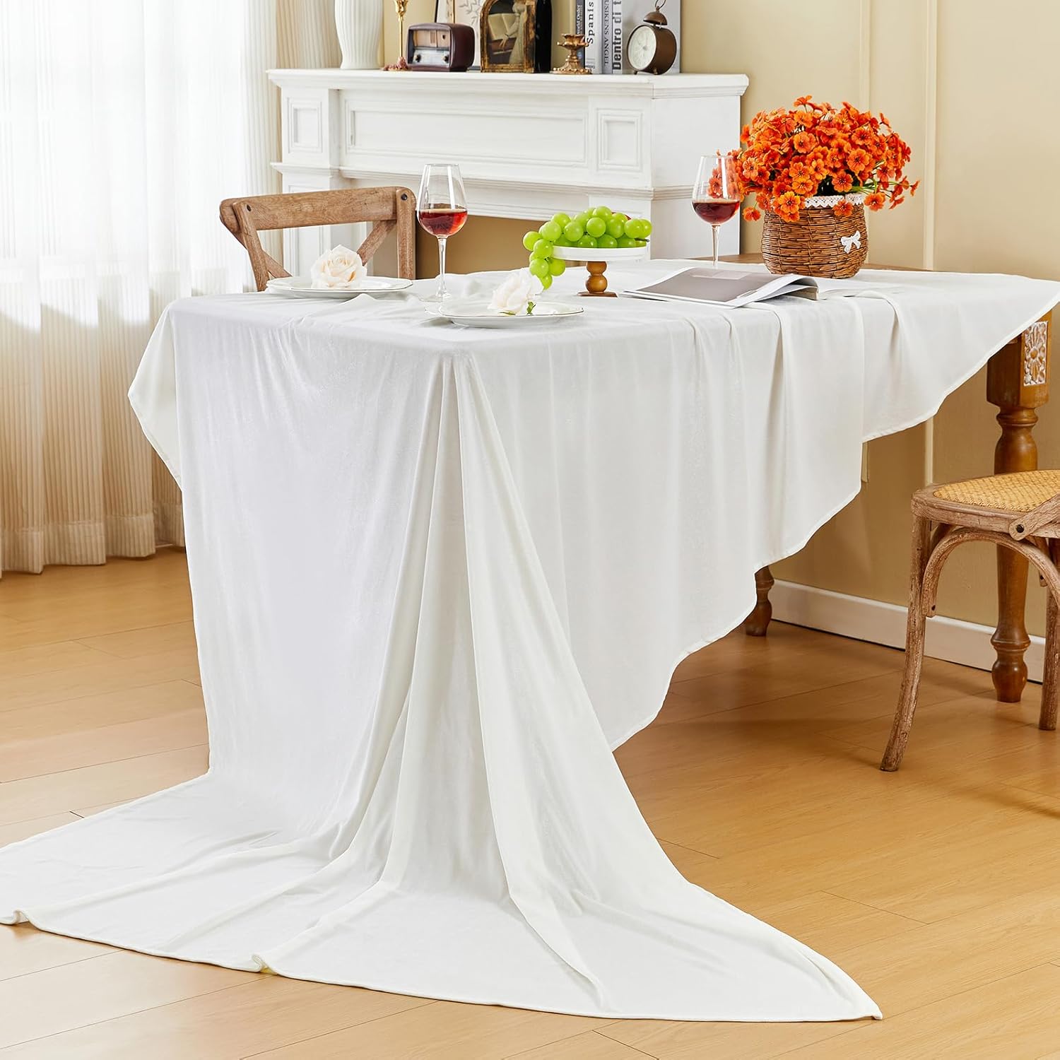 Stretch Velvet Tablecloth -  WHITE - Rectangle Table Cover - Stretch Velvet Table Cloth Smooth Luxury Tablecloth for Party Wedding Dining Banquet