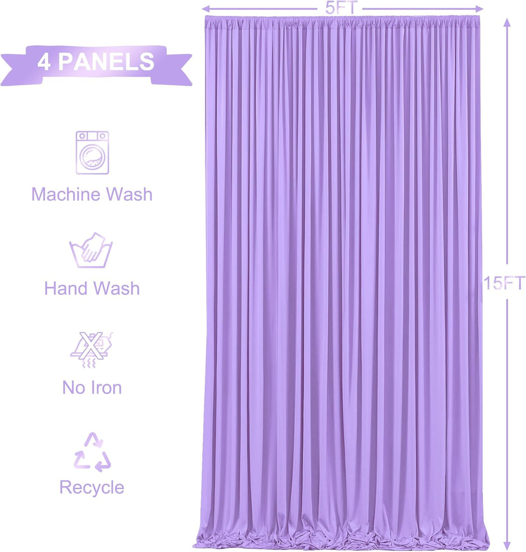 LAVENDER  - Wrinkle Free Backdrop Curtains for Parties - 4 Panels 5x15ft Silky Interlock Backdrop for Weddings Birthday Party Curtains