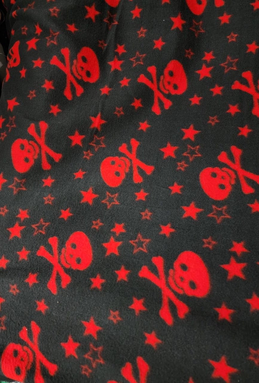 Skulls & Crossbones  Print -  Anti Pill Theme Fleece Fabric, 60” Inches Wide – Sold By The Yard Black/Red
