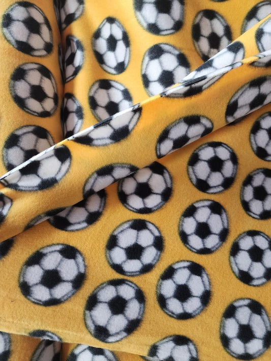 Yellow Soccer Print - Anti Pill Theme Fleece Fabric, 60” Inches Wide – Sold By The Yard