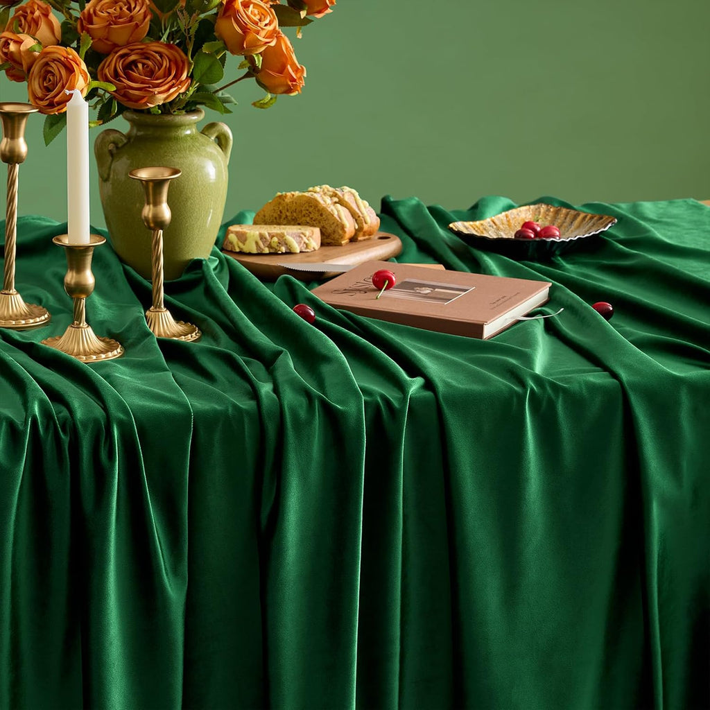 Stretch Velvet Tablecloth -  KELLY GREEN - Rectangle Table Cover - Stretch Velvet Table Cloth Smooth Luxury Tablecloth for Party Wedding Dining Banquet