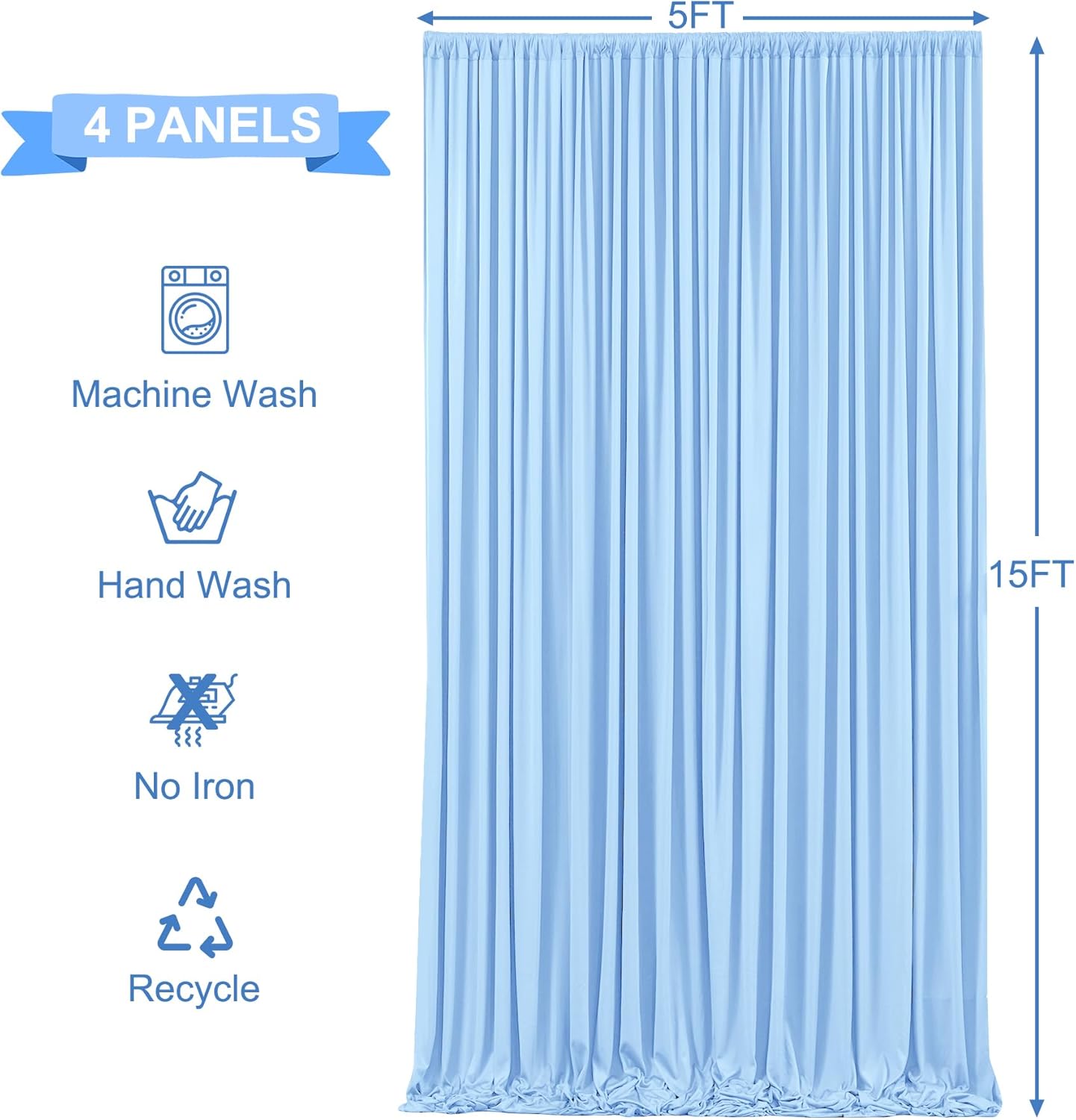 LT BLUE - Wrinkle Free Backdrop Curtains for Parties - 4 Panels 5x15ft Silky Interlock Backdrop for Weddings Birthday Party Curtains