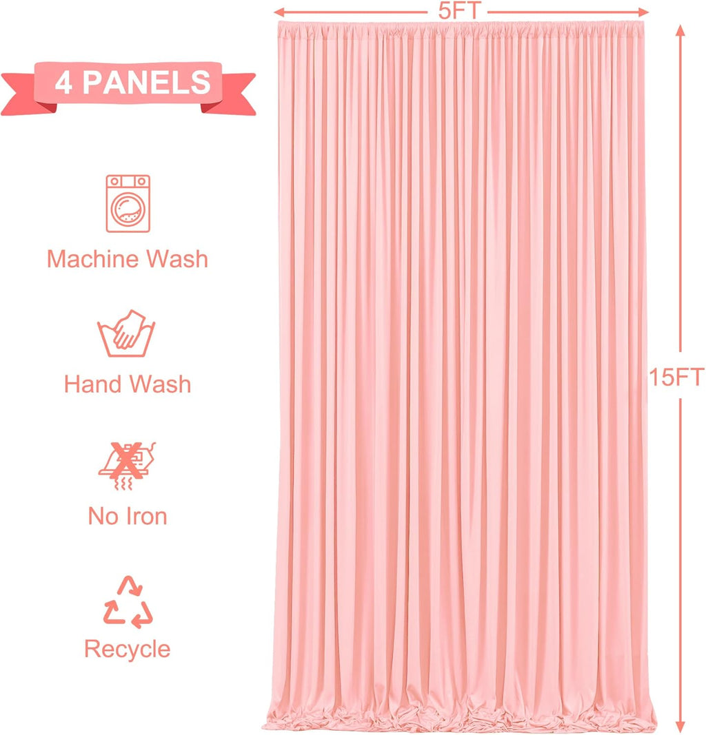 BLUSH PINK  - Wrinkle Free Backdrop Curtains for Parties - 4 Panels 5x15ft Silky Interlock Backdrop for Weddings Birthday Party Curtains