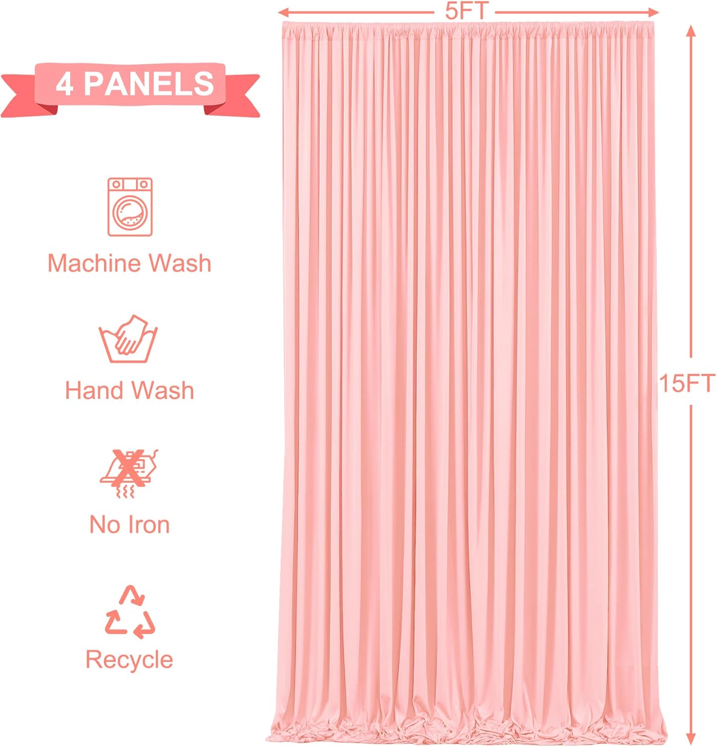 BLUSH PINK  - Wrinkle Free Backdrop Curtains for Parties - 4 Panels 5x15ft Silky Interlock Backdrop for Weddings Birthday Party Curtains