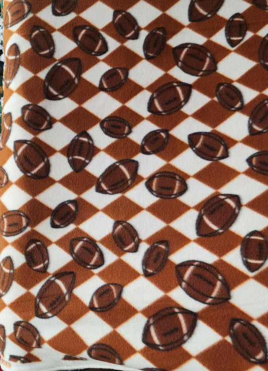 Footballs Checkered Diamonds -  Anti Pill Theme Fleece Fabric, 60” Inches Wide – Sold By The Yard Brown/White
