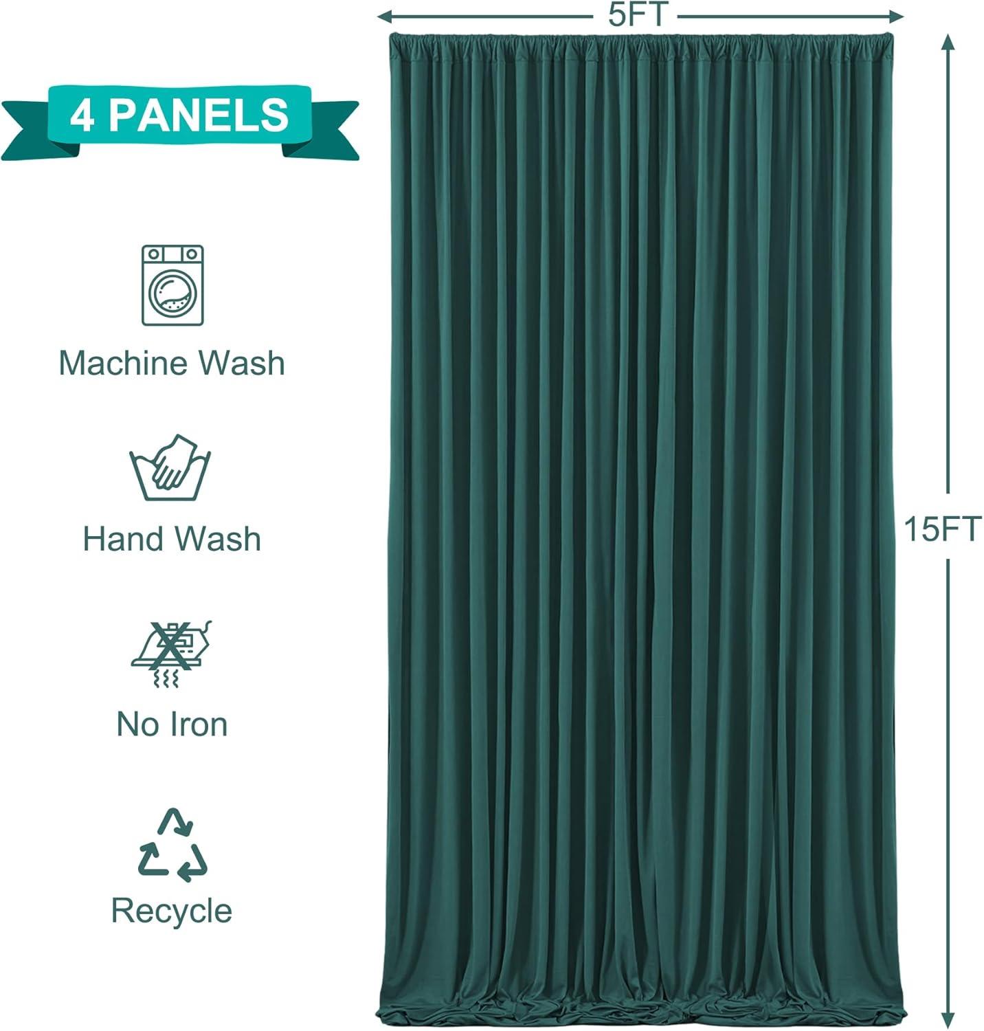 HUNTER  - Wrinkle Free Backdrop Curtains for Parties - 4 Panels 5x15ft Silky Interlock Backdrop for Weddings Birthday Party Curtains