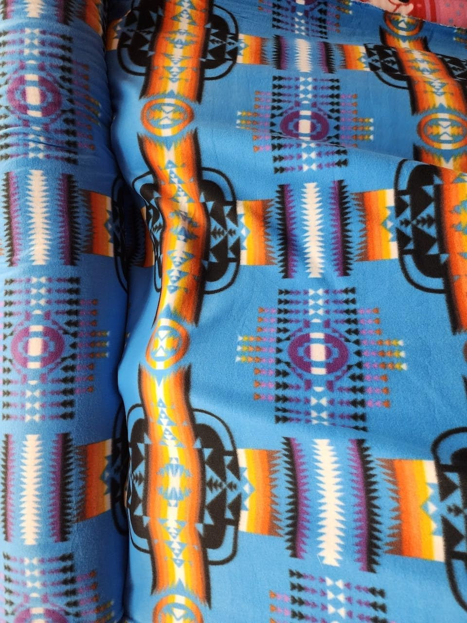 Blue Aztec Print -  Anti Pill Theme Fleece Fabric, 60” Inches Wide – Sold By The Yard