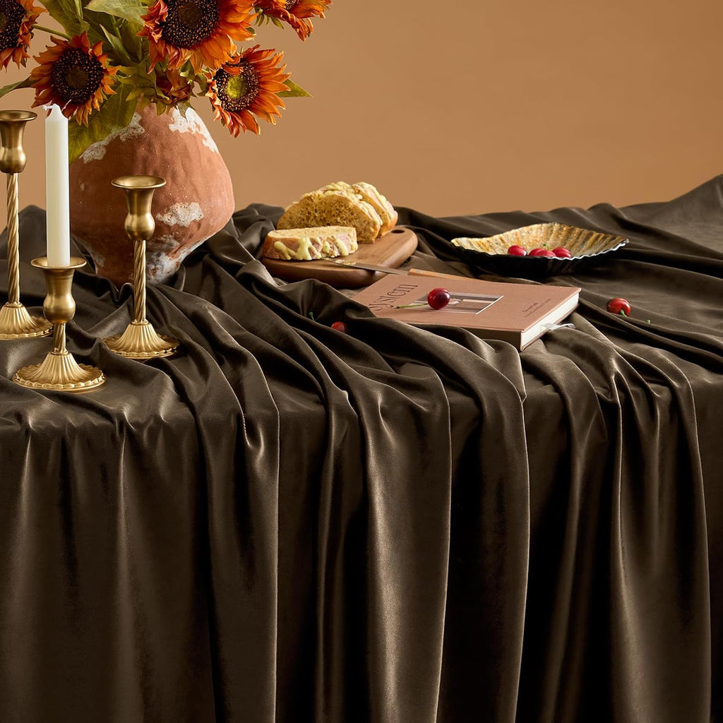 Stretch Velvet Tablecloth -  BROWN - Rectangle Table Cover - Stretch Velvet Table Cloth Smooth Luxury Tablecloth for Party Wedding Dining Banquet