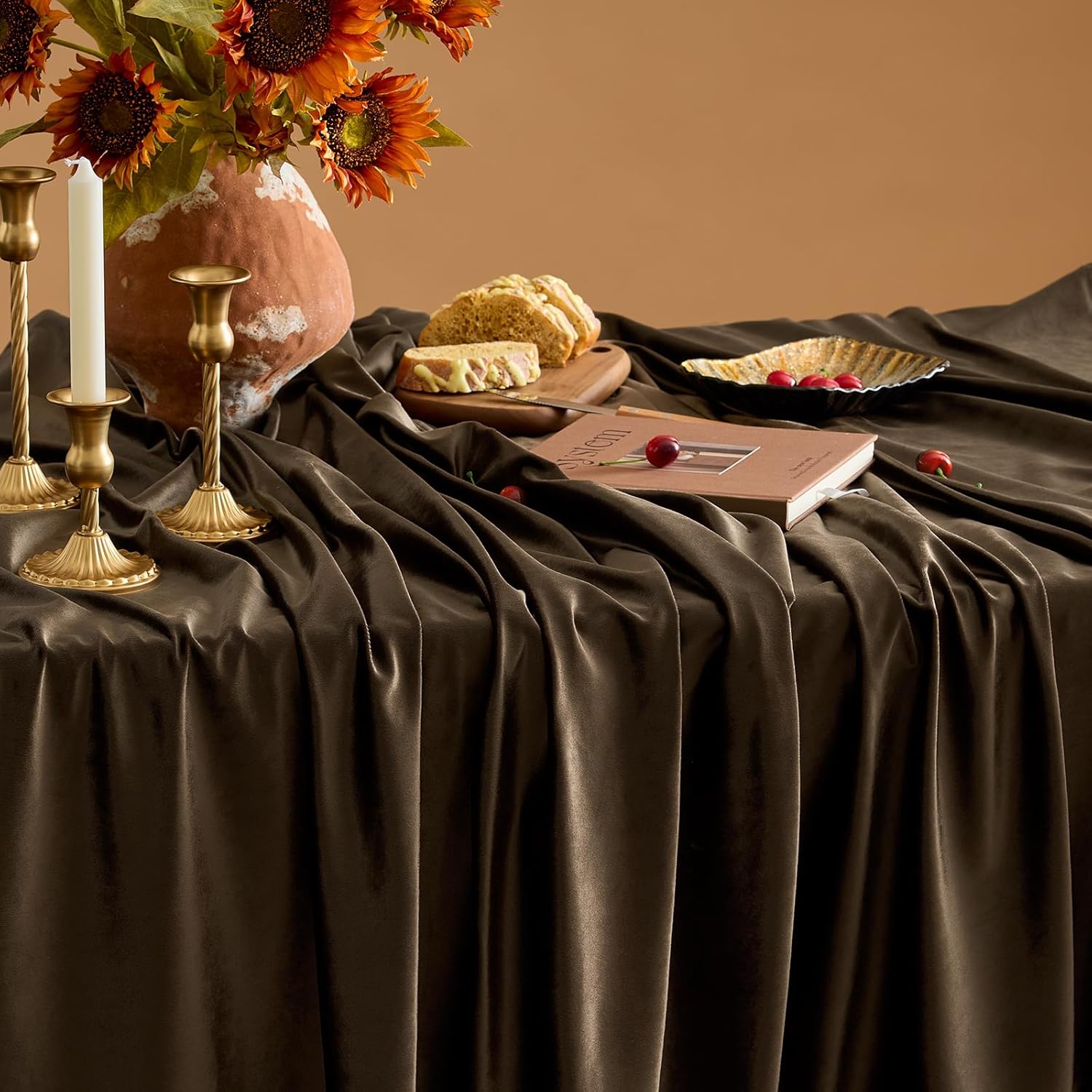 Stretch Velvet Tablecloth -  BROWN - Rectangle Table Cover - Stretch Velvet Table Cloth Smooth Luxury Tablecloth for Party Wedding Dining Banquet