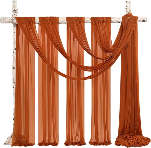 Backdrop Chiffon Curtains 20' x 20' Ft - TERRACOTA - 4 Panels Chiffon Backdrop Curtain Sheer Curtains Wedding Arch Draping Fabric for Party