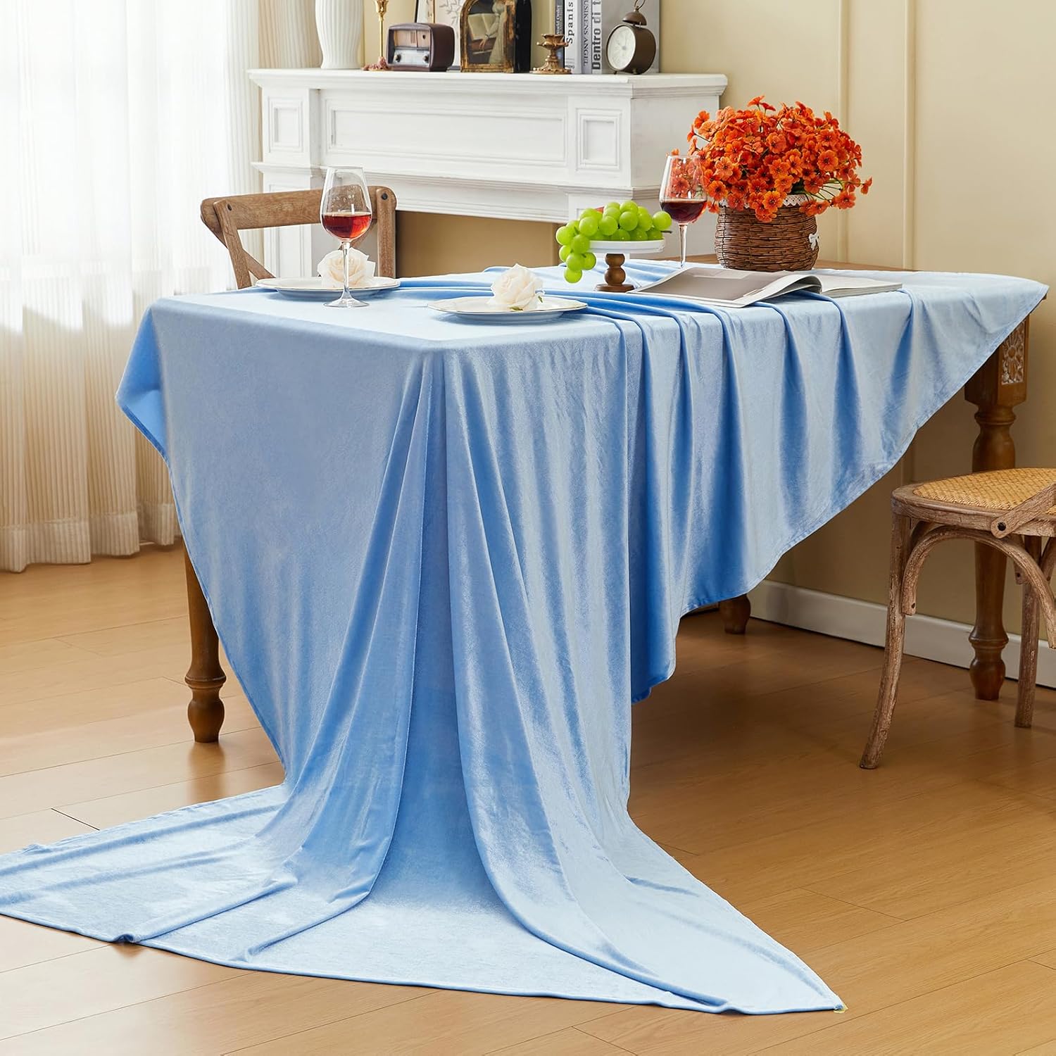 Stretch Velvet Tablecloth -  LT BLUE - Rectangle Table Cover - Stretch Velvet Table Cloth Smooth Luxury Tablecloth for Party Wedding Dining Banquet
