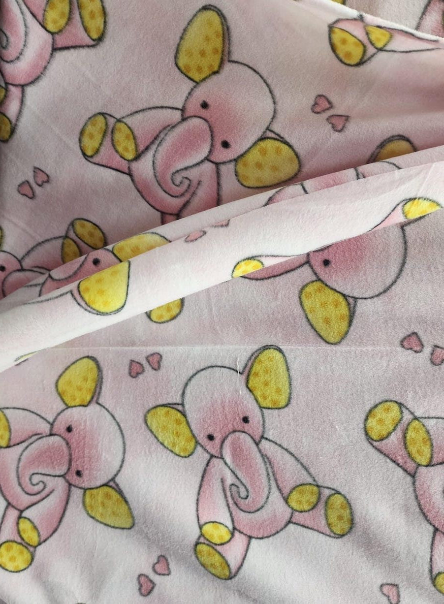 Elephant Print, Pink/Yellow -  Anti Pill Theme Fleece Fabric, 60” Inches Wide – Sold By The Yard