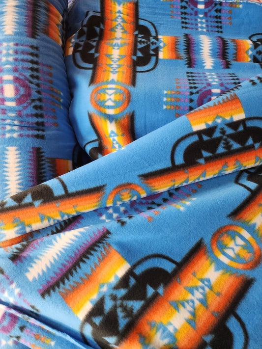 Blue Aztec Print -  Anti Pill Theme Fleece Fabric, 60” Inches Wide – Sold By The Yard