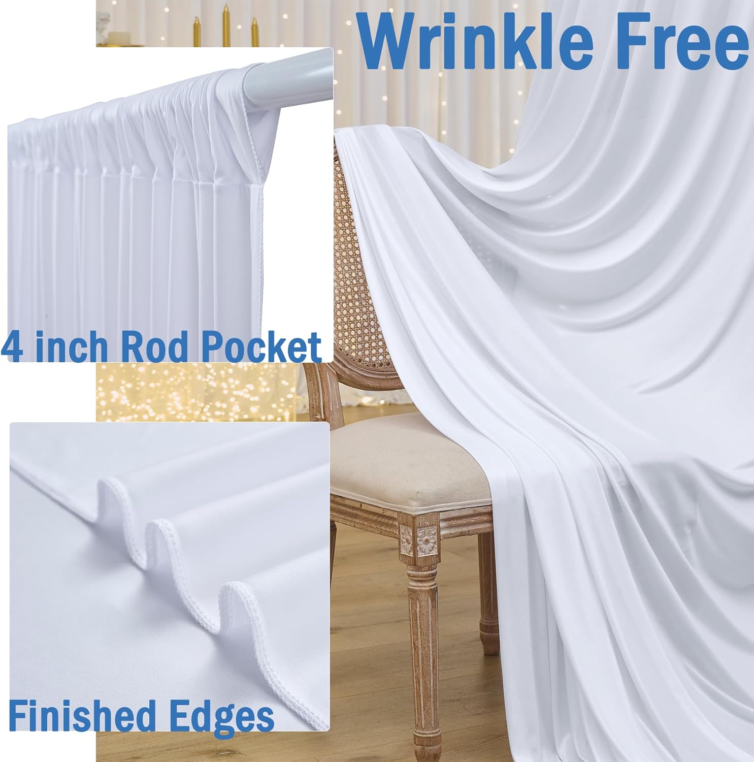 IVORY  - Wrinkle Free Backdrop Curtains for Parties - 10 Panels 5x10ft Silky Interlock Backdrop for Weddings Birthday Party Curtains