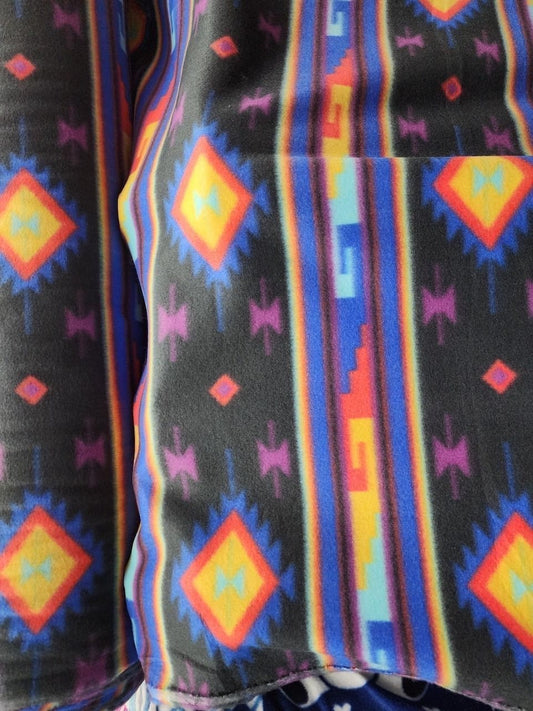 Black Aztec Print -  Anti Pill Theme Fleece Fabric, 60” Inches Wide – Sold By The Yard