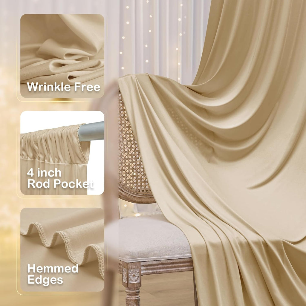 CHAMPAGNE  - Wrinkle Free Backdrop Curtains for Parties - 10 Panels 5x10ft Silky Interlock Backdrop for Weddings Birthday Party Curtains