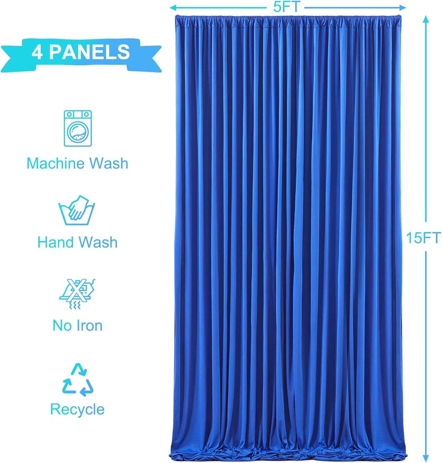 ROYAL BLUE - Wrinkle Free Backdrop Curtains for Parties - 4 Panels 5x15ft Silky Interlock Backdrop for Weddings Birthday Party Curtains