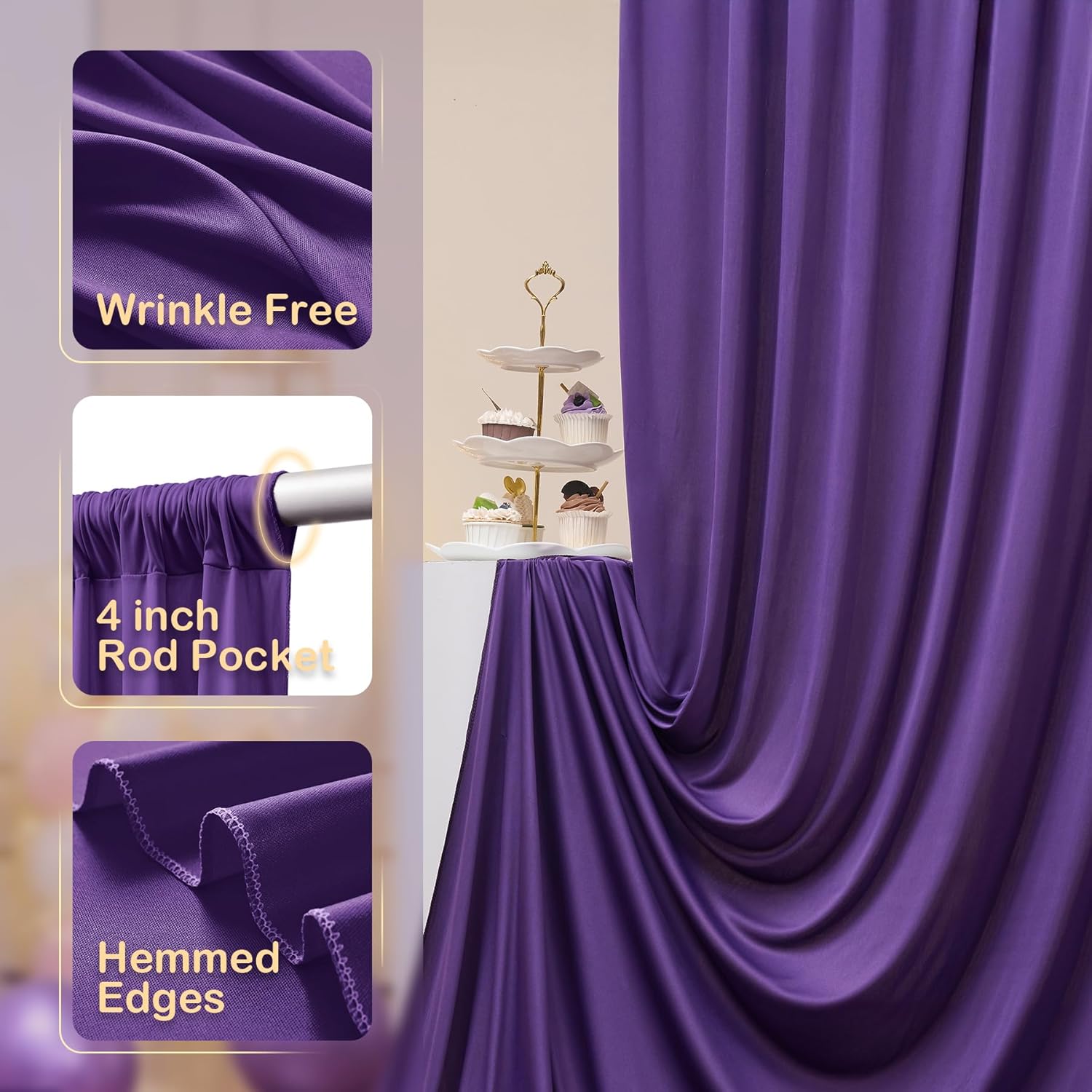 LILAC - Wrinkle Free Backdrop Curtains for Parties - 10 Panels 5x10ft Silky Interlock Backdrop for Weddings Birthday Party Curtains