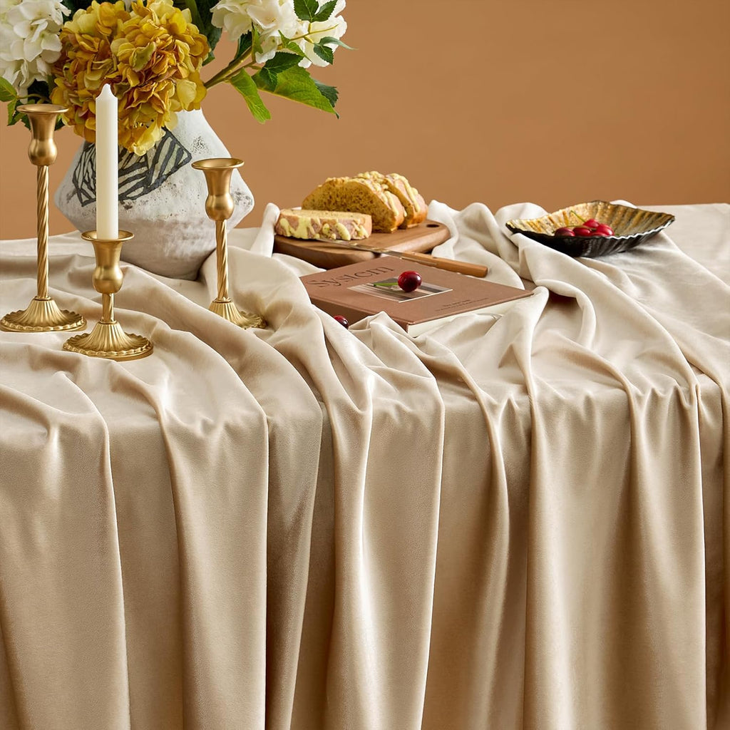 Stretch Velvet Tablecloth -  CHAMPAGNE - Rectangle Table Cover - Stretch Velvet Table Cloth Smooth Luxury Tablecloth for Party Wedding Dining Banquet