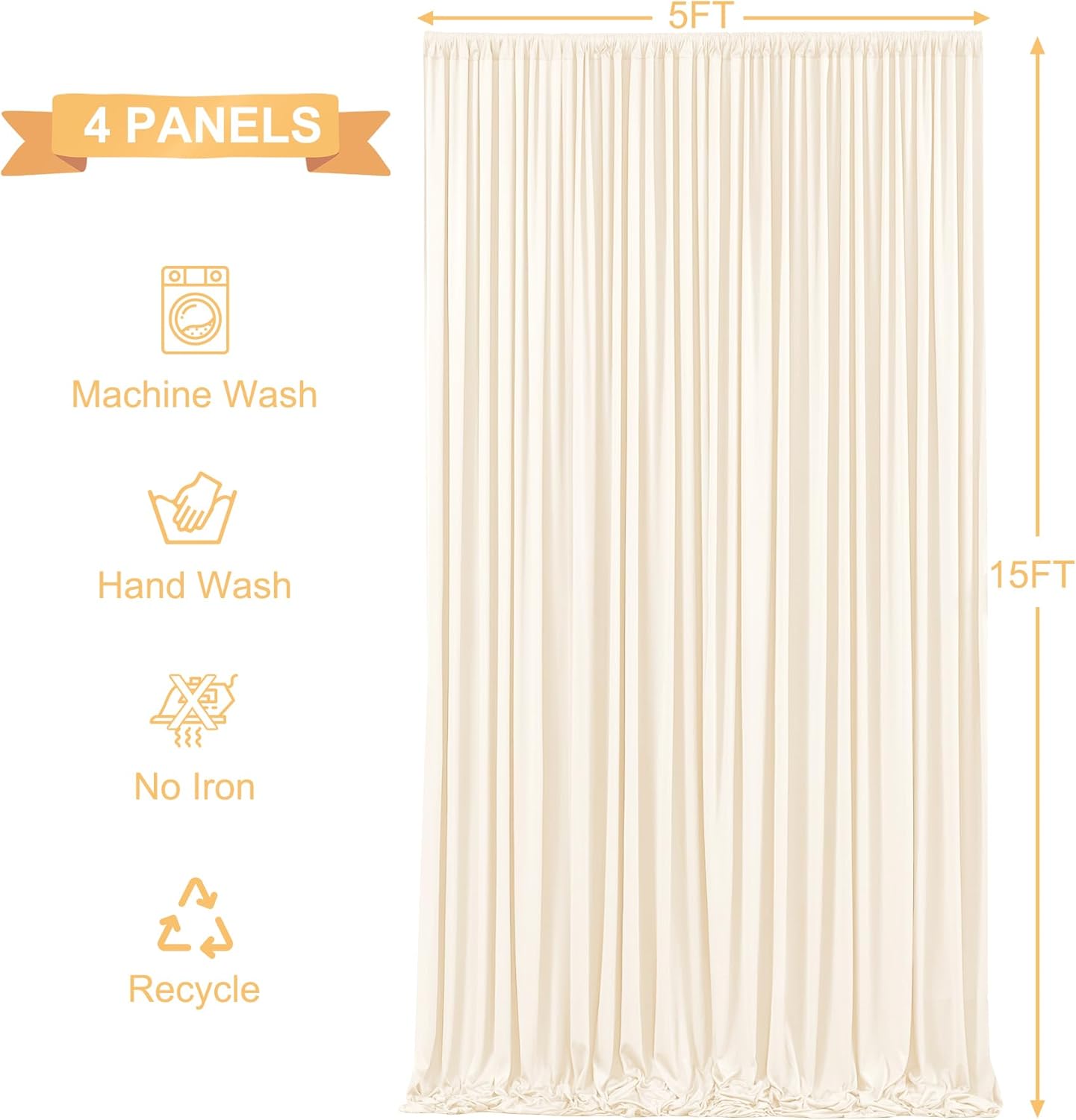 IVORY  - Wrinkle Free Backdrop Curtains for Parties - 4 Panels 5x15ft Silky Interlock Backdrop for Weddings Birthday Party Curtains