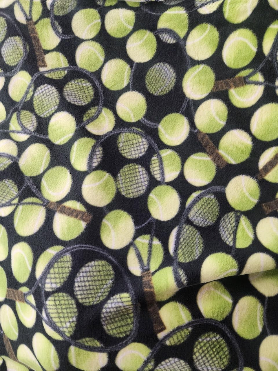 GreenTennis Rackets Print -  Anti Pill Theme Fleece Fabric, 60” Inches Wide – Sold By The Yard