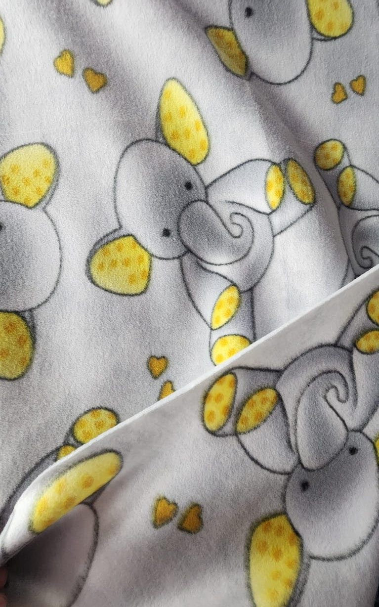 Elephant Print, Silver/Yellow -  Anti Pill Theme Fleece Fabric, 60” Inches Wide – Sold By The Yard