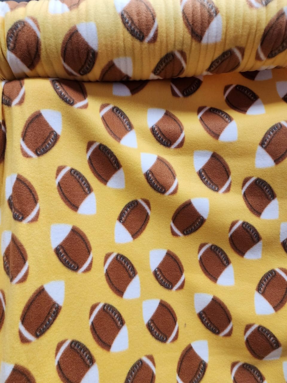 Footballs Checkered Diamonds -  Anti Pill Theme Fleece Fabric, 60” Inches Wide – Sold By The Yard Yellow
