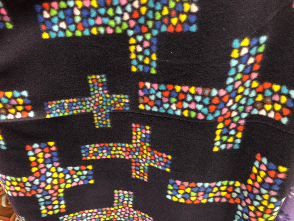 Hearts Cross Print - Anti Pill Theme Fleece Fabric, 60” Inches Wide – Sold By The Yard