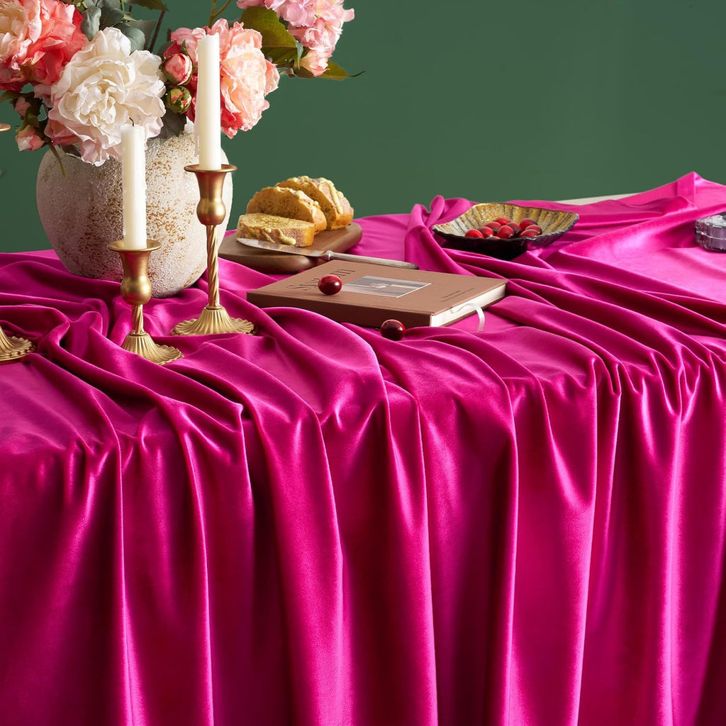 Stretch Velvet Tablecloth -  FUCHSIA - Rectangle Table Cover - Stretch Velvet Table Cloth Smooth Luxury Tablecloth for Party Wedding Dining Banquet